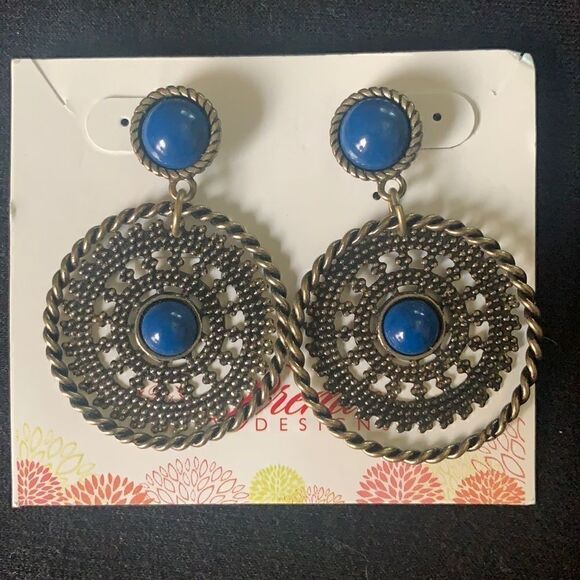 Premier Designs Post Earrings Pierced Pewter Blue - Picture 1 of 7